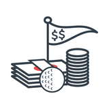 Icon of a Golf Flag With Dollar Signs on It and Cash in Front of It To Express the Affordable Golf Balls at Cut Golf