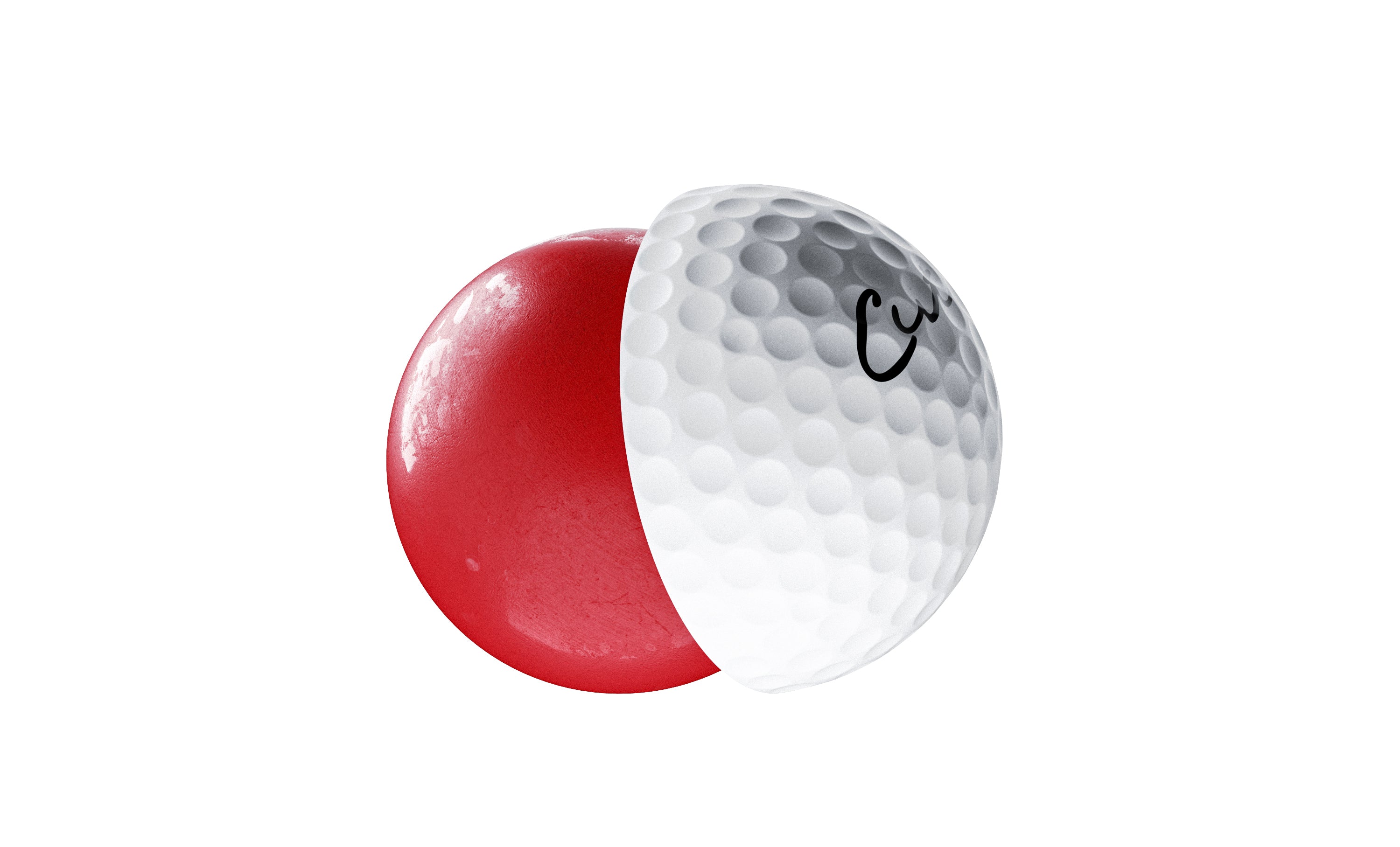 Cut Red Golf Ball With Inside Red Core Showing