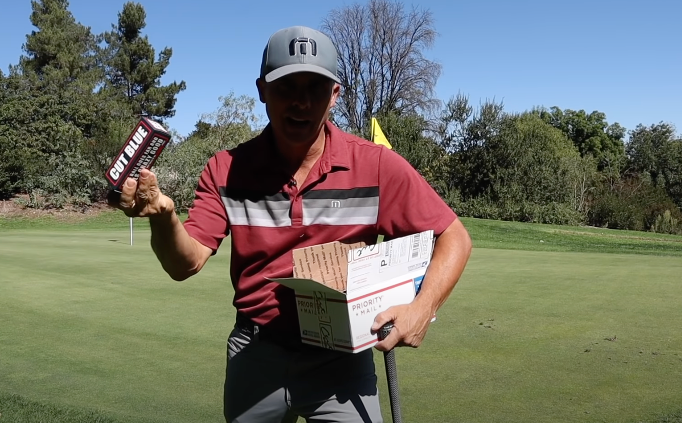 Video Image of Mr. Short Game Reviewing the Cut Blue Golf Ball