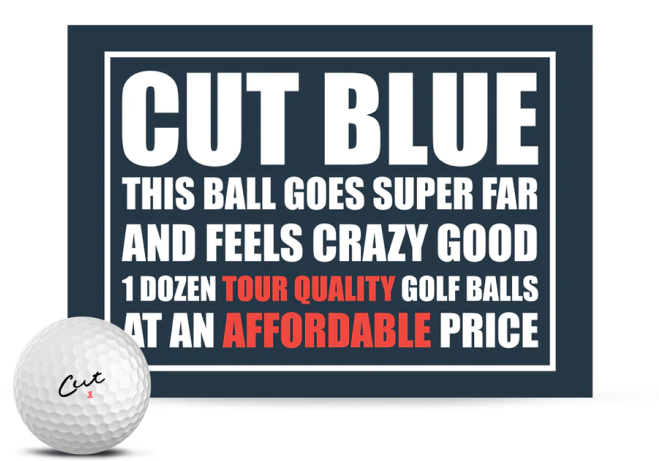 A Box of Cut Blue Golf Balls Shown in a New Box With a Golf Ball in Front