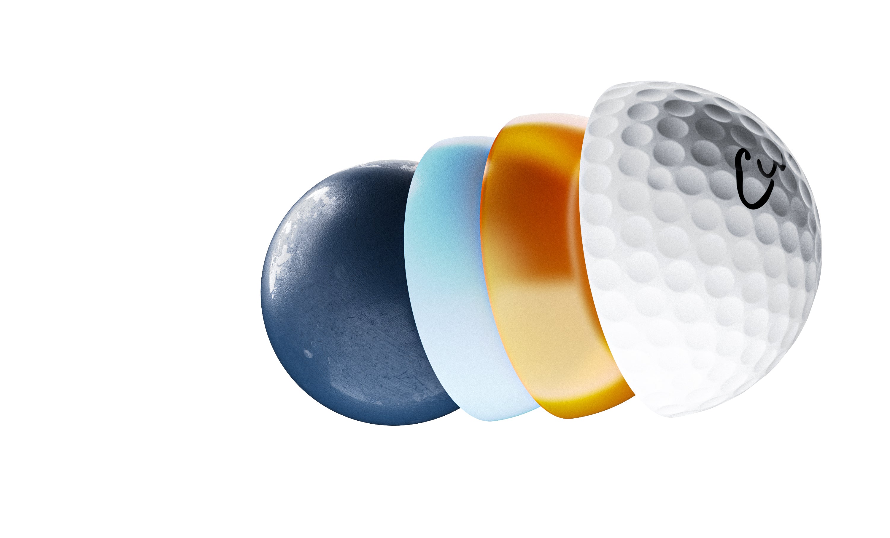 Cut Blue Golf Ball Dissected to See All Layers