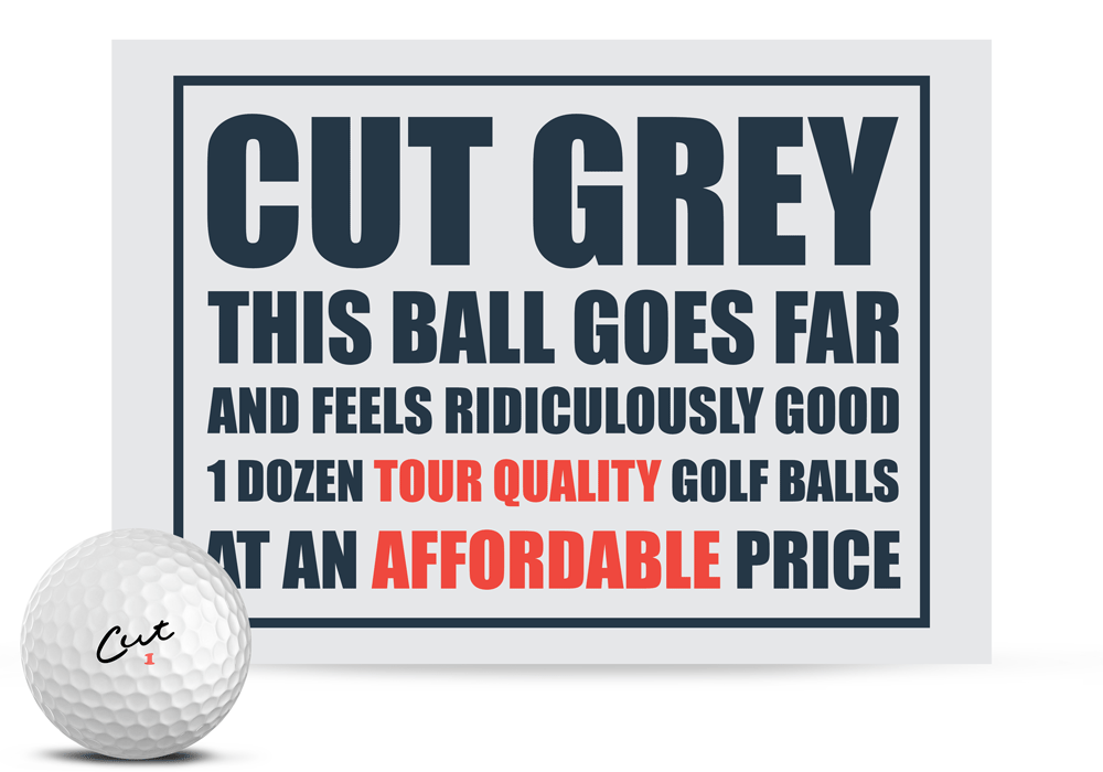 A Cut Grey Golf Ball in Front of One Dozen Cut Grey Golf Balls