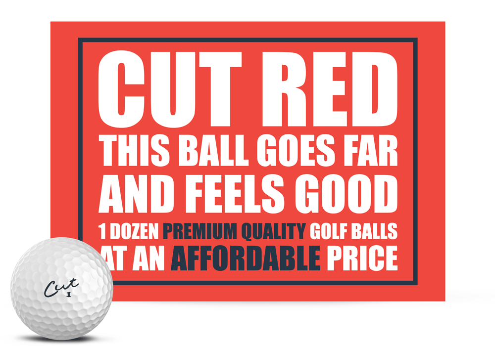 One Dozen Cut Red Golf Balls in Box With a Cut Red Ball in Front