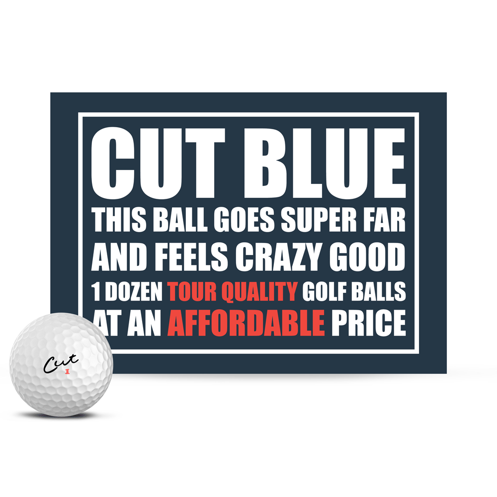 One Golf Ball and Box of Cut Blue Affordable Golf Balls