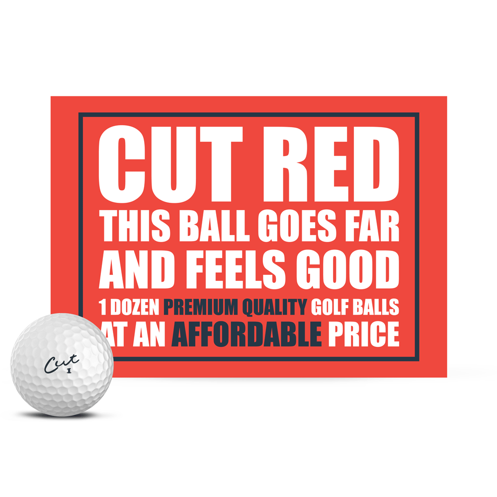 One Golf Ball and Box of Cut Red Affordable Golf Balls